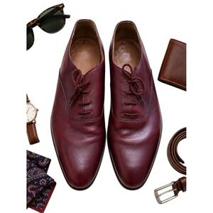 Italian Handmade Burgundy Leather Derby Oxford Shoes Mens US 12 EU 46 Luxury
